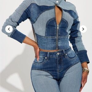 Stylish Denim Two-Tone Jacket and Jeans Set